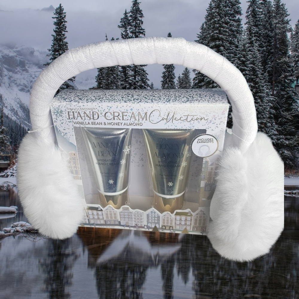 Cozy White Faux Fur Earmuffs with Hand Cream Set